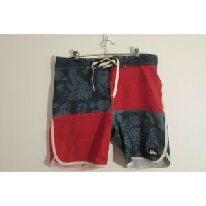 QUIKSILVER Men's Red, Blue, White Print Swim Surf Board Shorts Size 34 ~EUC
